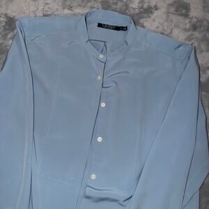 Lauren Ralph Lauren Band Collar Shirt Light Blue 100% Poly XL Long Sleeve